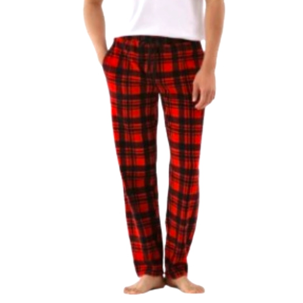 Holiday Time Plaid Red Black Men's Pj Bottoms Sz Large